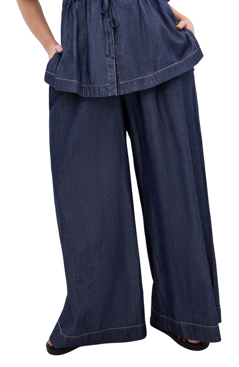 City Chic Mikayla Wide Leg Drawstring Denim Pants, Main, color, 