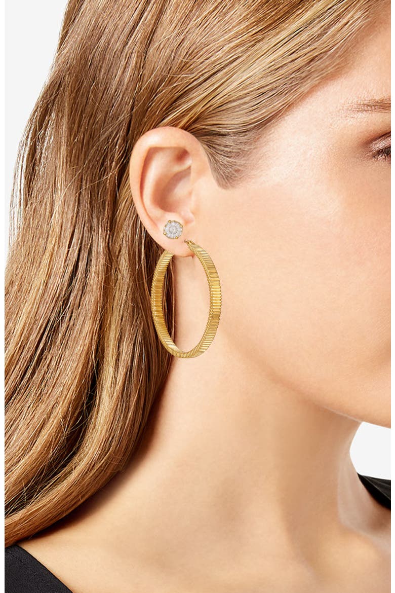 Set of 2 Crystal Stud & Hoop Earrings, Alternate, color, GOLD TONE