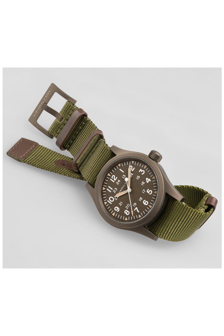 Khaki Field Mechanical NATO Strap Watch, 38mm, Alternate, color, GREEN
