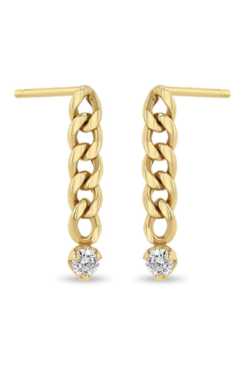 Small Curb Chain Earrings, Main, color, YELLOW GOLD/ DIAMOND