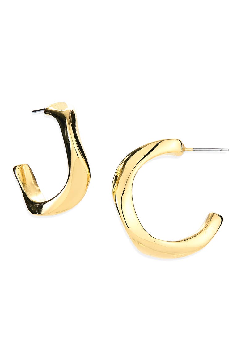 Wavy Hoop Earrings, Main, color, GOLD