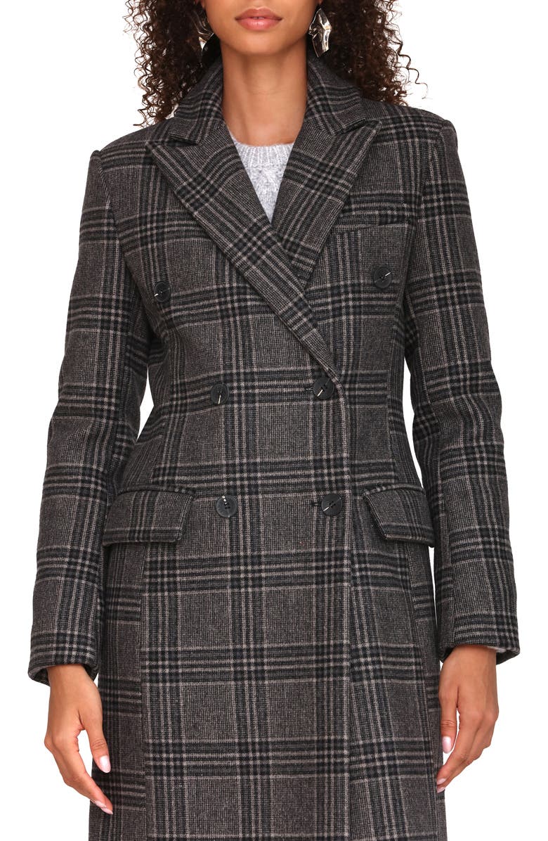 Avec Les Filles Plaid Double Breasted Coat, Alternate, color, Gray Multi