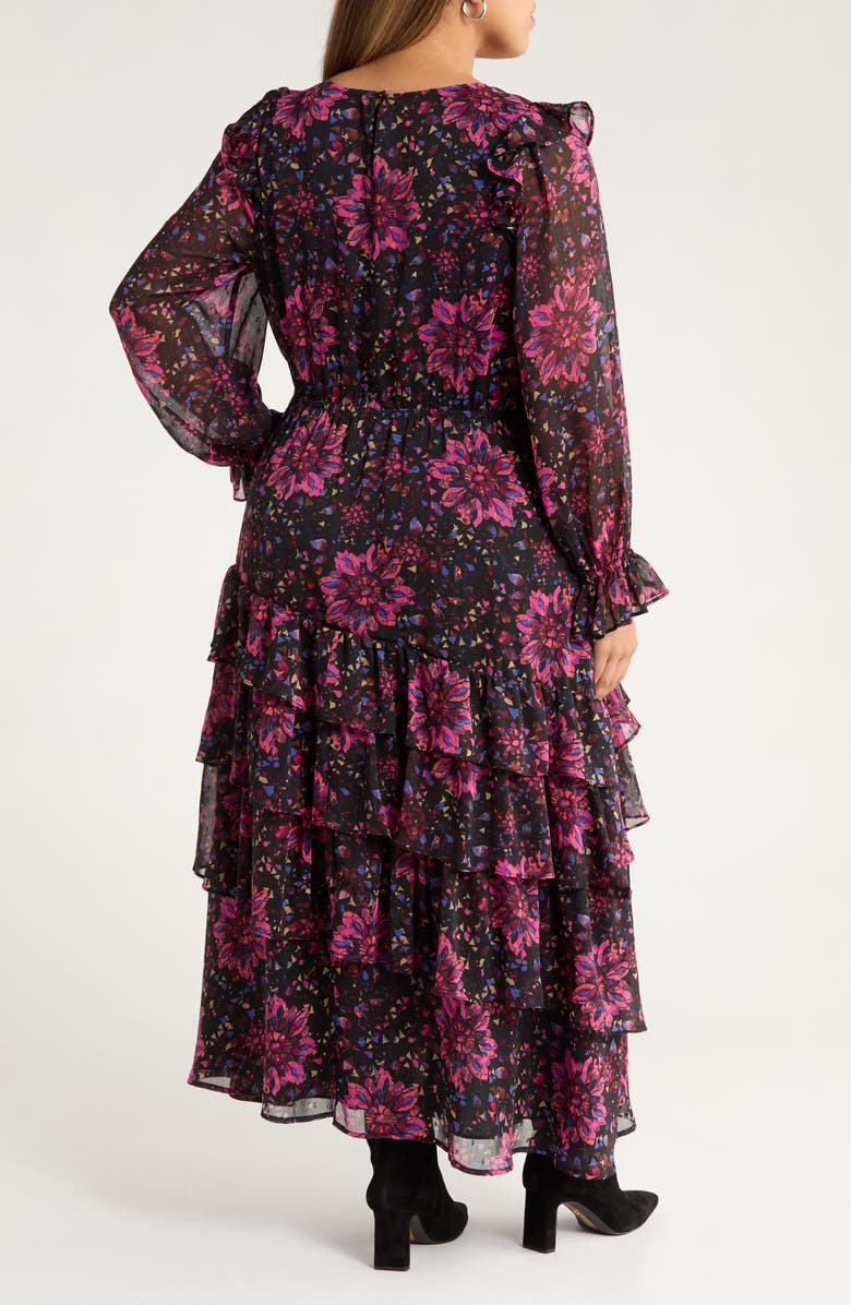 Treasure & Bond Tiered Ruffle Faux Wrap Maxi Dress, Alternate, color, Black-Pink Painterly Medallion