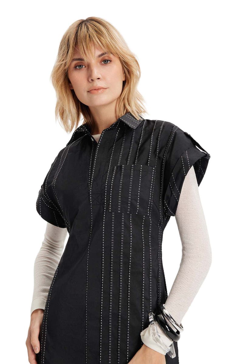 THEO The Label Theia Striped Taffeta Camp Dress, Alternate, color, Black