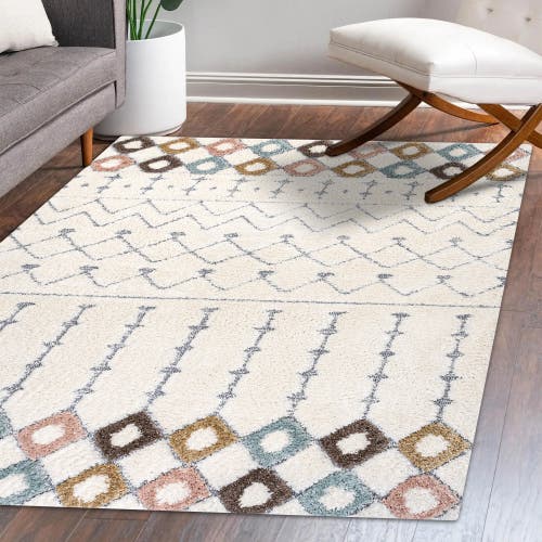Jonathan Y Pia Moroccan Trellis Plush Carved Area Rug In Multi/cream