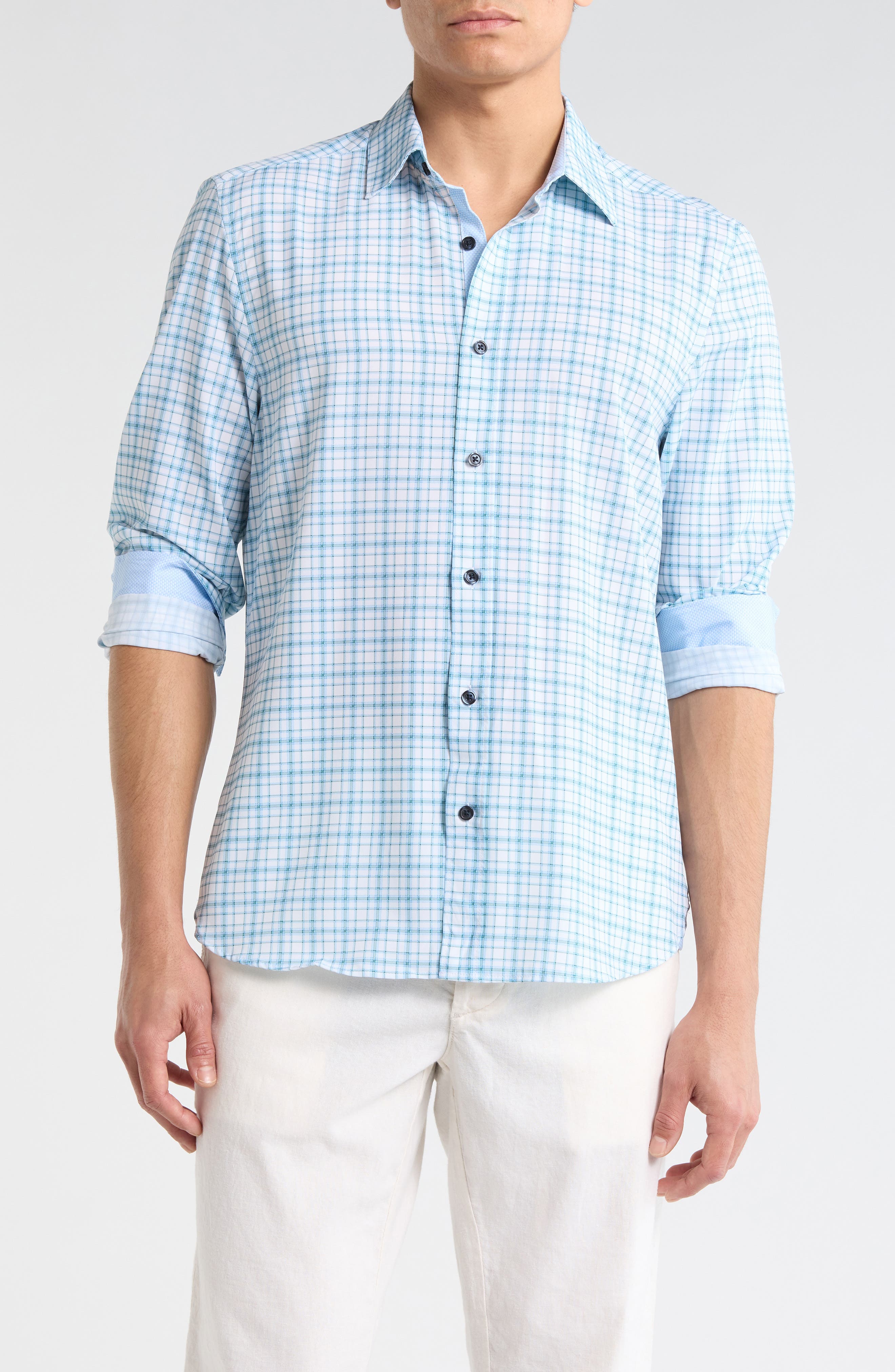 CONSTRUCT Slim Fit Plaid Stretch Button-Up Shirt