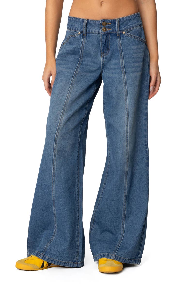 Charlie Seamed Low Rise Wide Leg Jeans, Main, color, BLUE-WASHED