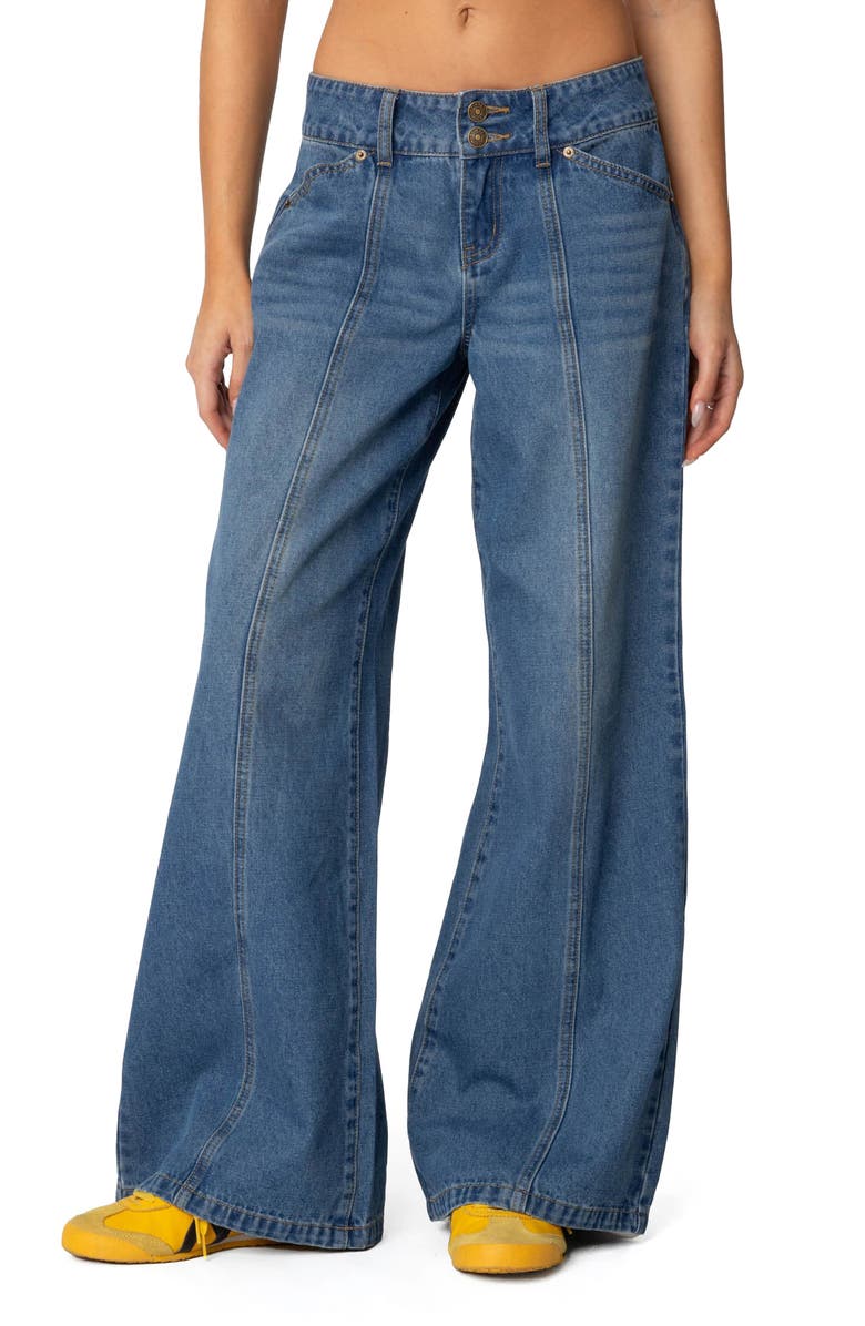 EDIKTED Charlie Seamed Low Rise Wide Leg Jeans, Main, color, Blue-Washed