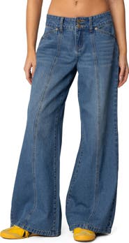EDIKTED Charlie Seamed Low Rise Wide Leg Jeans