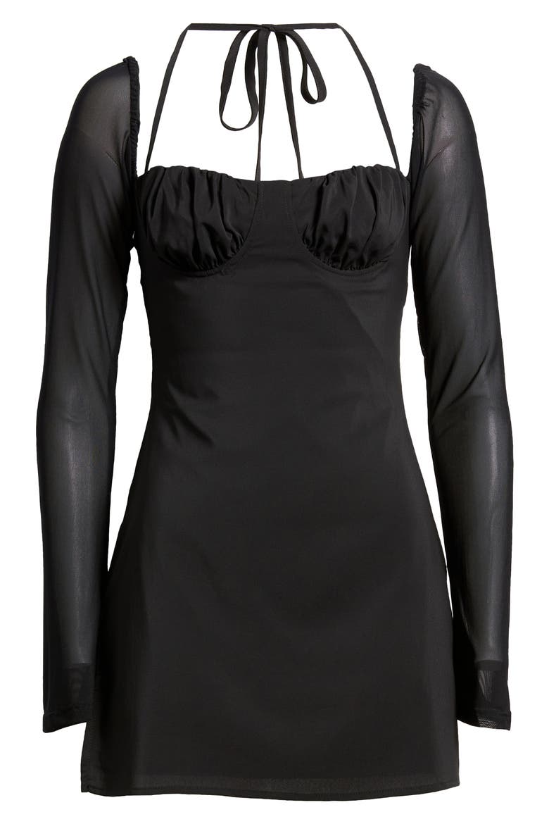 Dyer Underwire Long Sleeve Minidress, Alternate, color, BLACK