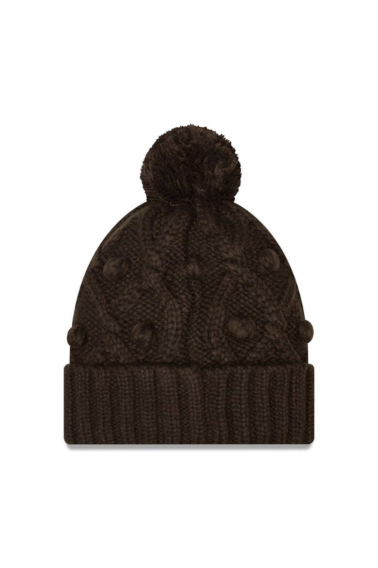 Girls Youth New Era Brown Cleveland Browns Toasty Cuffed Knit Hat with Pom, Alternate, color, Brown