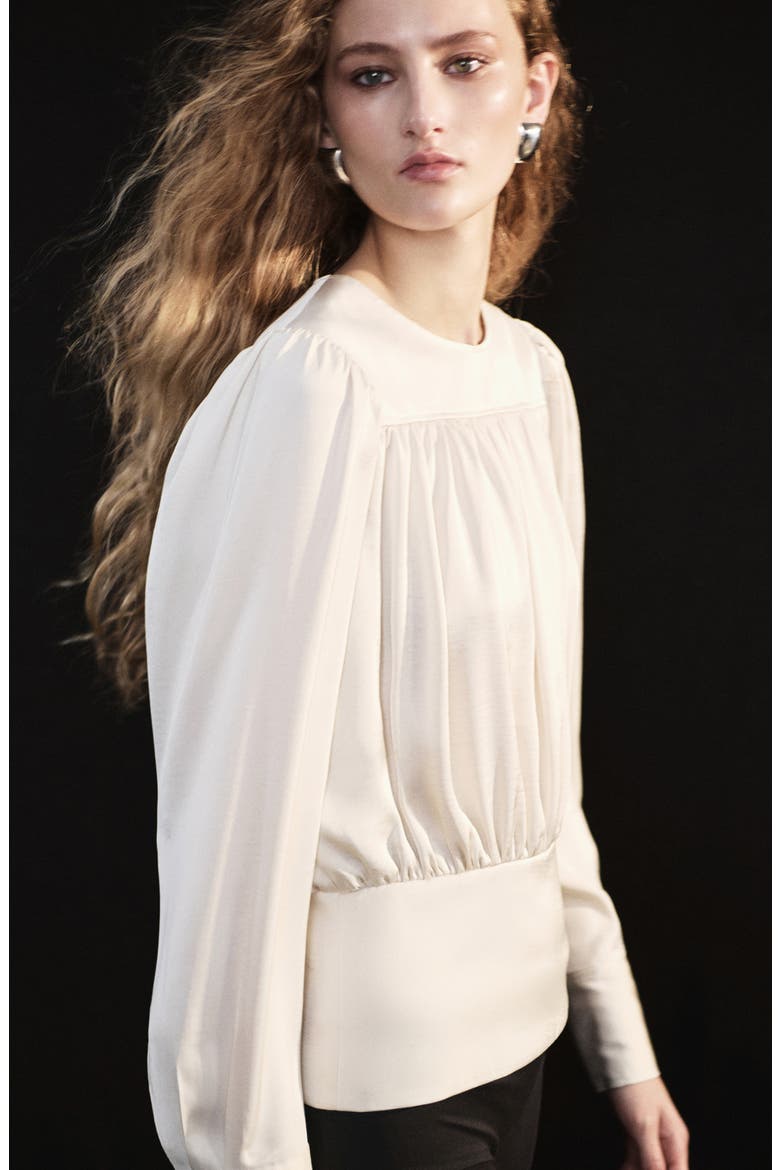 Goldy Balloon Sleeve Pleated Top, Alternate, color, ECRU