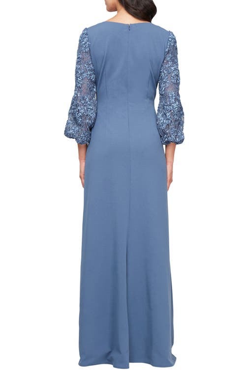 Alex Evenings Mixed Media Stretch Crepe Gown In Wedgewood