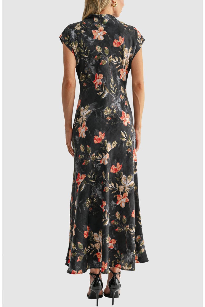 Cowl Neck Dolman Sleeve Dress, Alternate, color, BLACK FLORAL