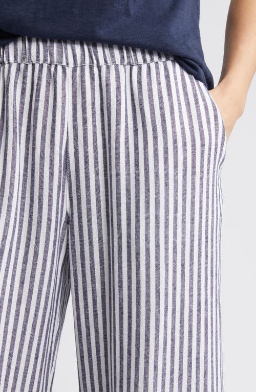 Caslon Stripe Wide Leg Linen Blend Pants In Navy- White Brianne Stripe