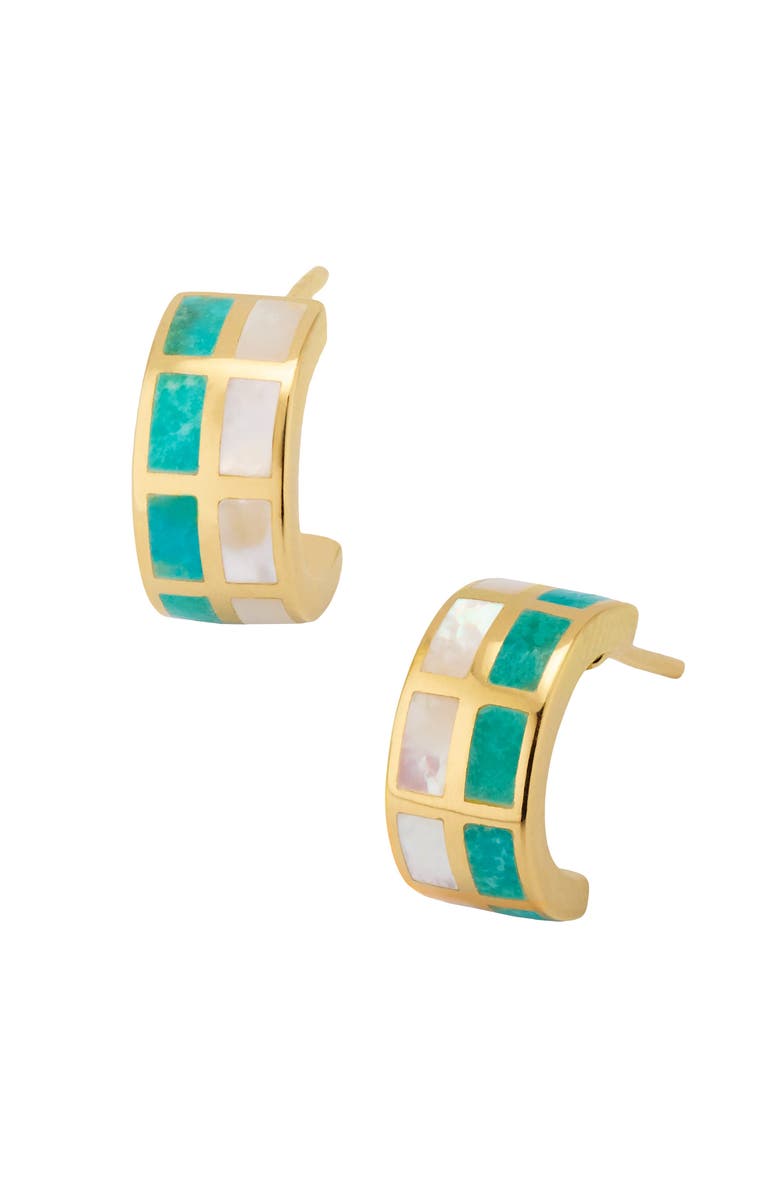 Jan Leslie Dash Huggie Earring Set In Sterling With 18K Gold Overlay, Alternate, color, White-Turquoise
