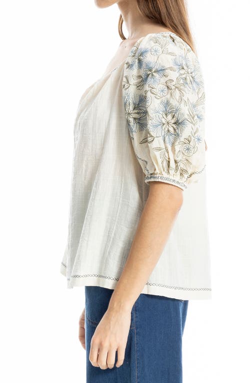 Max Studio Embroidered Puff Sleeve Top In White