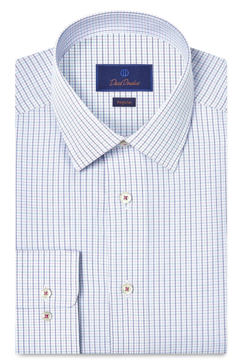 Regular Fit Check Cotton Dobby Dress Shirt, Main, color, WHITE/ BERRY