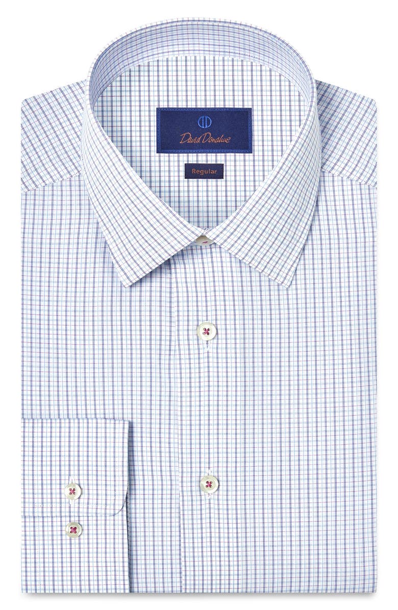 David Donahue Regular Fit Check Cotton Dobby Dress Shirt, Main, color, White/ Berry