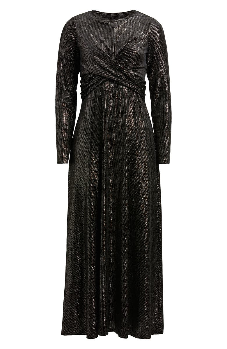 Halogen<sup>®</sup> Metallic Long Sleeve Faux Wrap Midi Dress, Alternate, color,