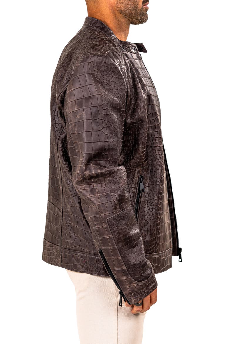 Marthyr Croc Embossed Leather Jacket, Alternate, color, GREY