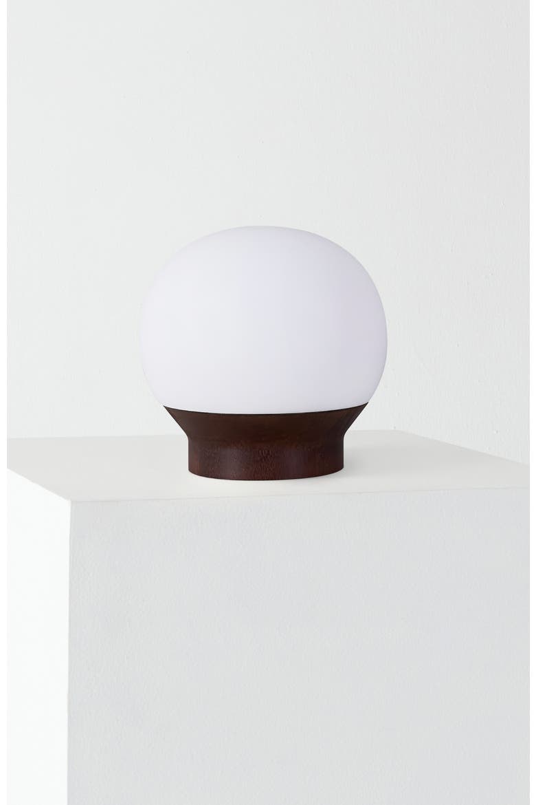 Marlow 6" LED Dimmable Globe Table Lamp With Wooden Base, Main, color, Brown