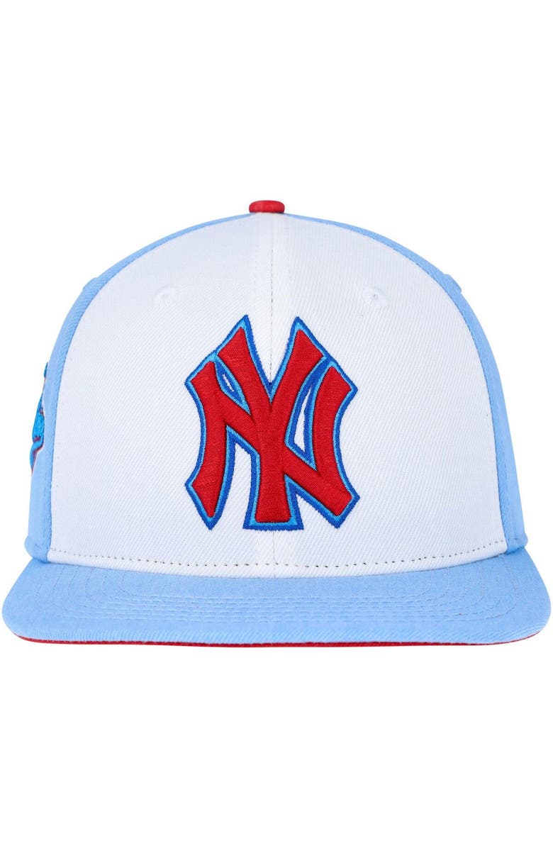 PRO STANDARD Men's Pro Standard White/Light Blue New York Yankees Blue Raspberry Ice Cream Drip Snapback Hat, Alternate, color,