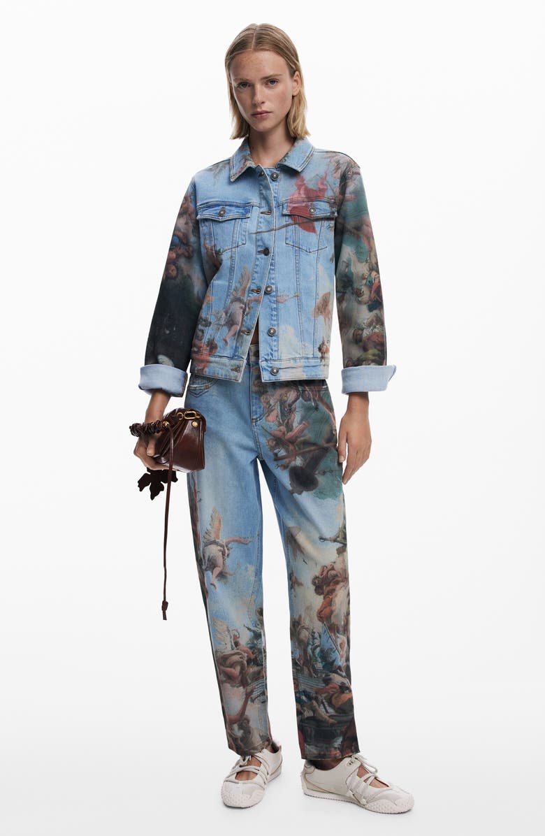 Desigual Printed Barrel Leg Jeans, Alternate, color, Medium Blue