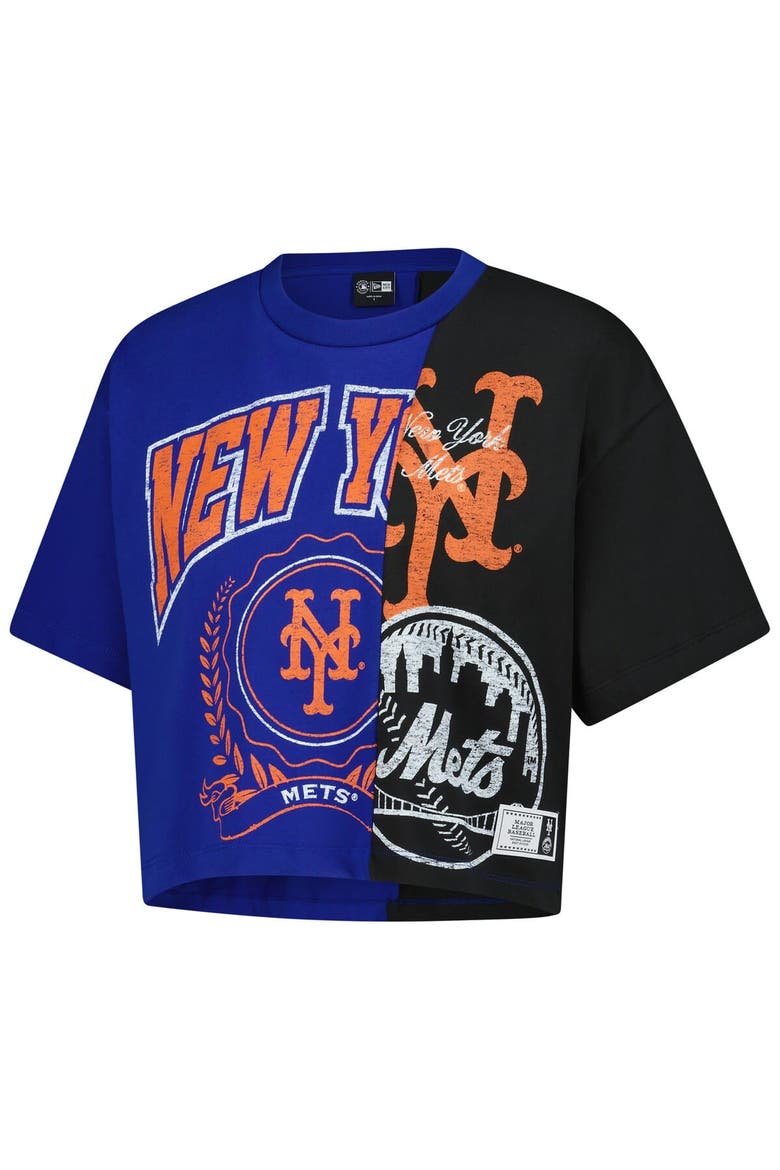 Women's New Era Blue New York Mets Upcycled Colorblocked Boxy Cropped T-Shirt, Alternate, color, Blue