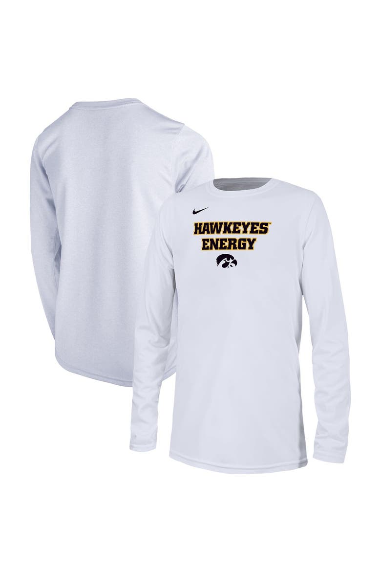 Youth Nike  White Iowa Hawkeyes 2024 On-Court Bench Energy T-Shirt, Main, color, White