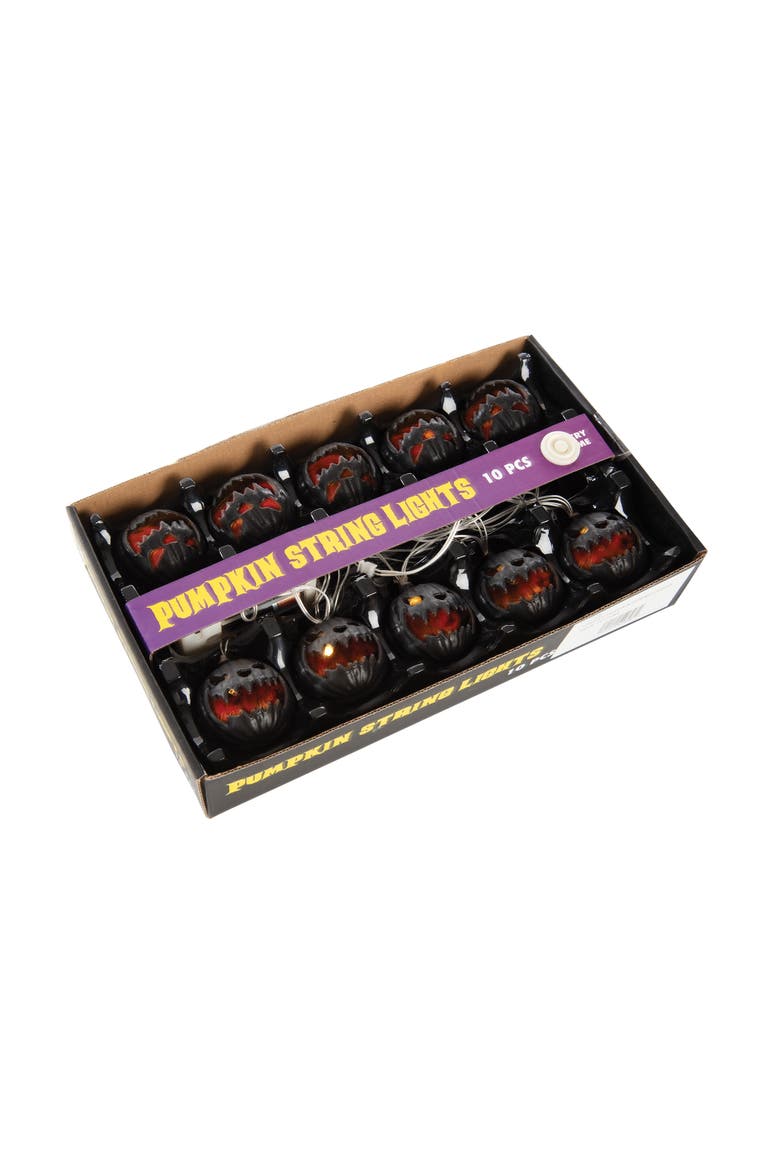 89" Hanging Halloween Black Jack O' Lanterns Decorative Garland Lights, Main, color, Black