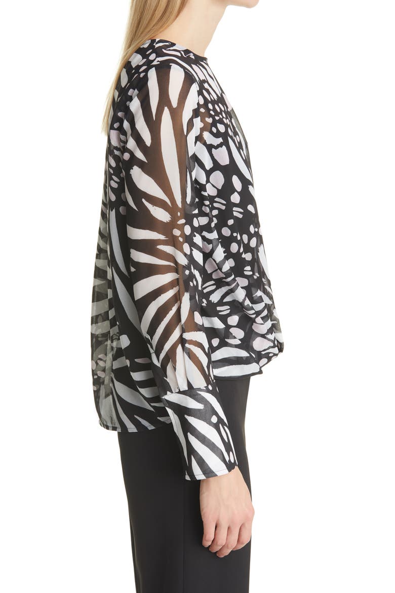 Elysa Graphic Butterfly Long Sleeve Blouse, Alternate, color, BLACK/WHITE