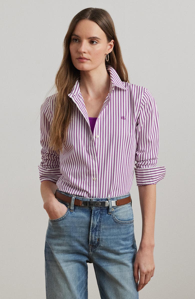 Lauren Ralph Lauren Stripe Classic Fit Cotton Button-Up Shirt, Alternate, color,
