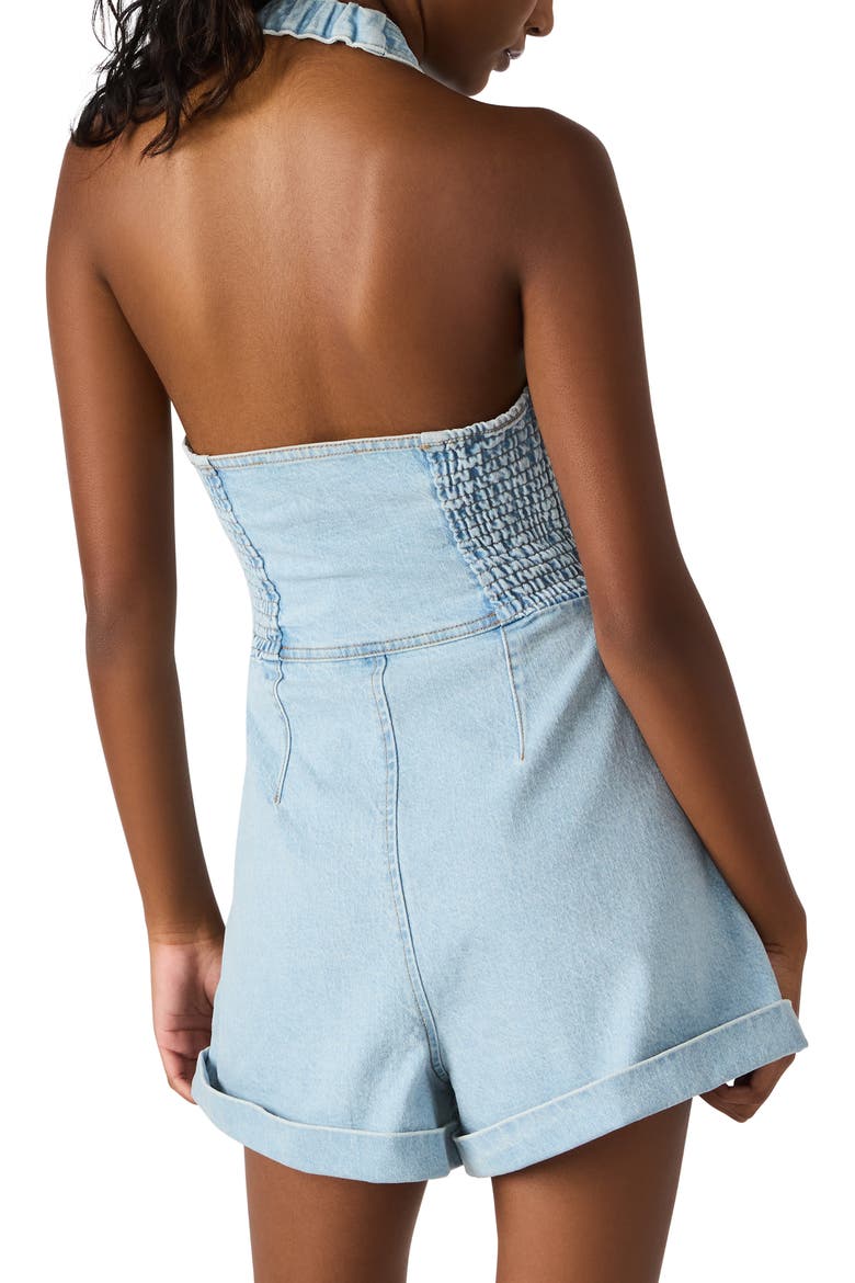 Amity Halter Denim Romper, Alternate, color, DELFT BLUE