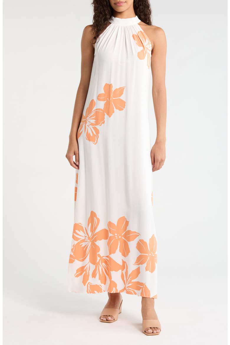 Mock Neck Trapeze Maxi Dress, Main, color, TANGERINE