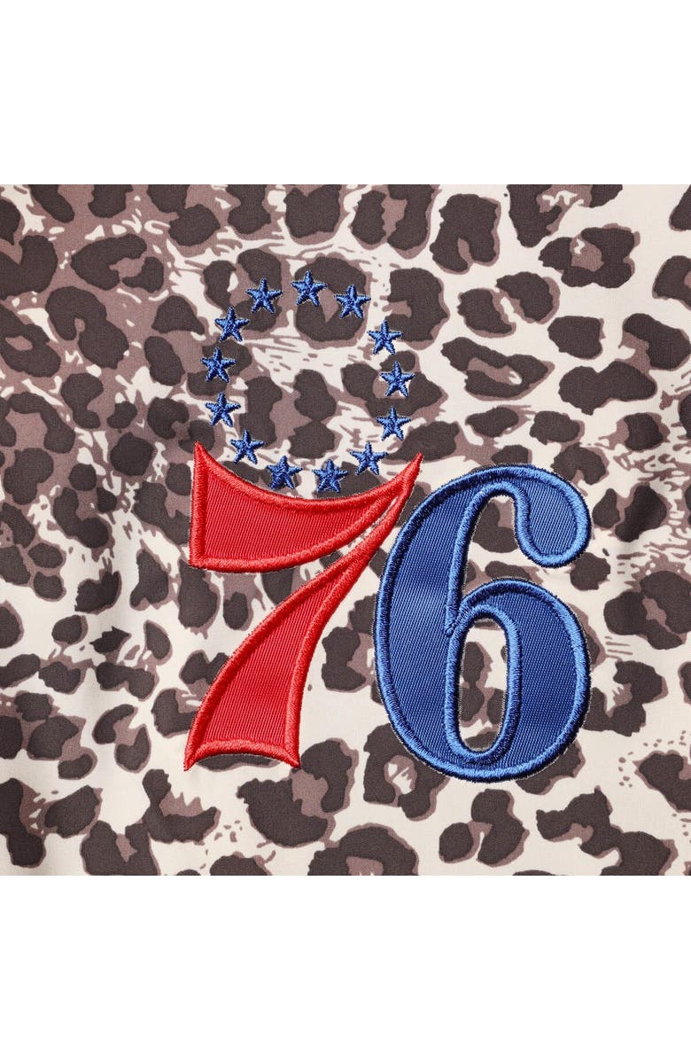 G-III SPORTS BY CARL BANKS Women's DKNY Sport Leopard Philadelphia 76ers Gabriella Windbreaker Half-Zip Hoodie, Alternate, color, Leopard