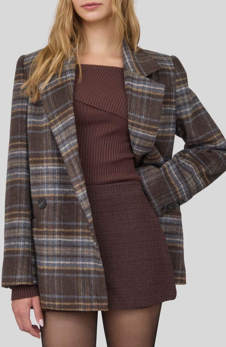 Blu Pepper Plaid Notch Lapel Double Breasted Blazer, Main, color, Brown Multi