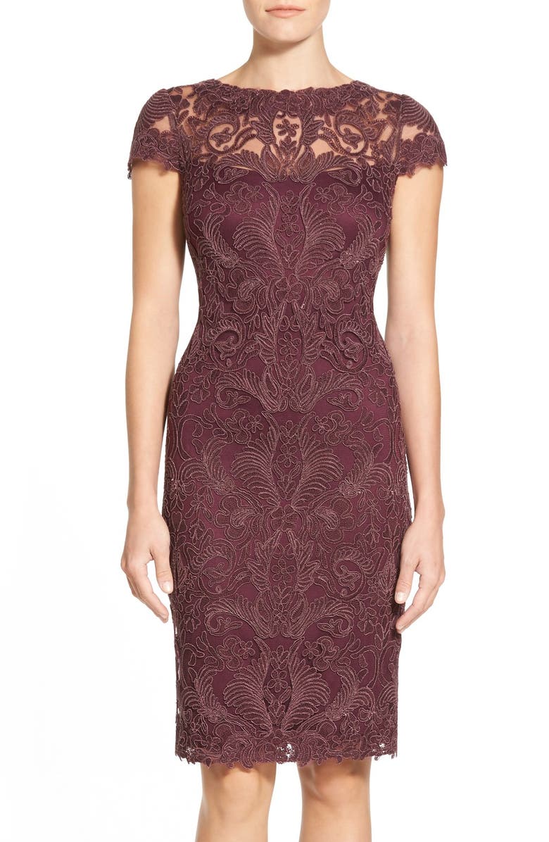 Tadashi Shoji Illusion Yoke Lace Sheath Dress, Main, color,