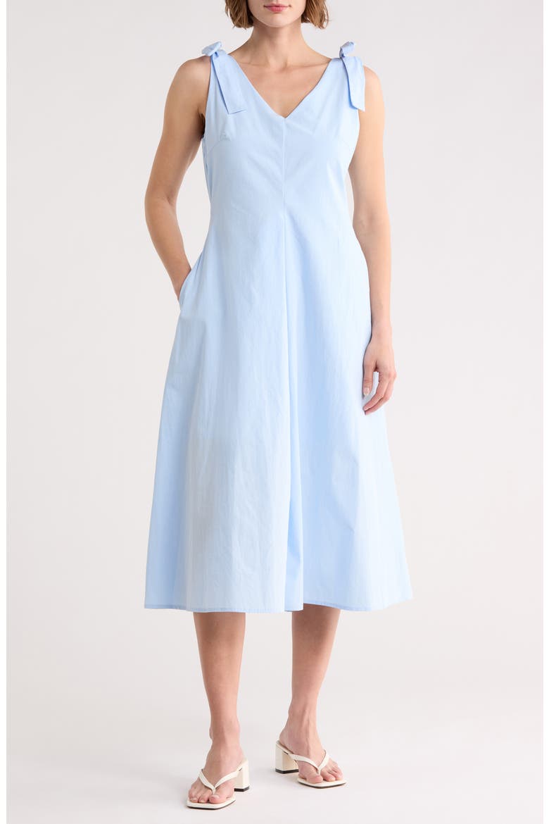 Pleated Midi Dress, Main, color, LIGHT BLUE