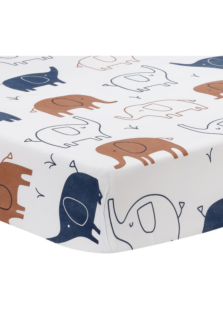 Playful Elephant Cotton 3-Piece Baby Crib Bedding Set, Alternate, color, Blue
