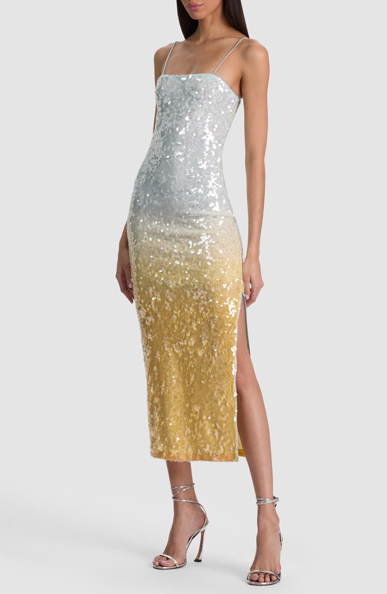 Alice + Olivia Fifi Ombré Sequin Midi Dress, Alternate, color, Clear Skies