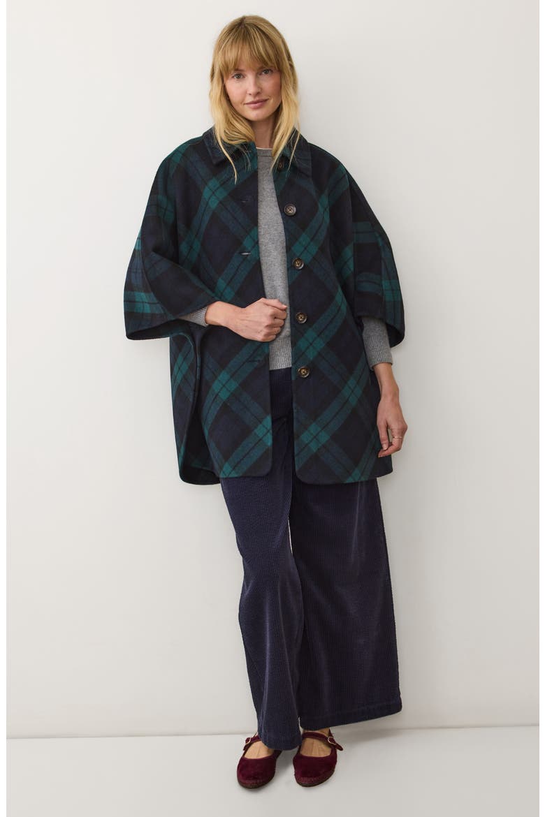 Colette Plaid Cape Coat, Alternate, color, EVERGREEN PLAID