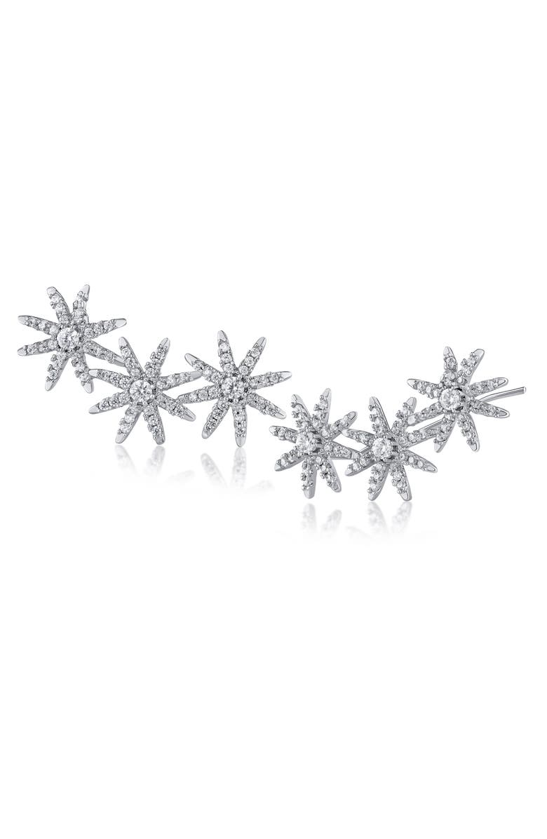 CZ by Kenneth Jay Lane Pavé Cubic Zirconia Triple Star Stud Earrings, Main, color, Clear Silver