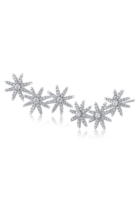 Pavé Cubic Zirconia Triple Star Stud Earrings