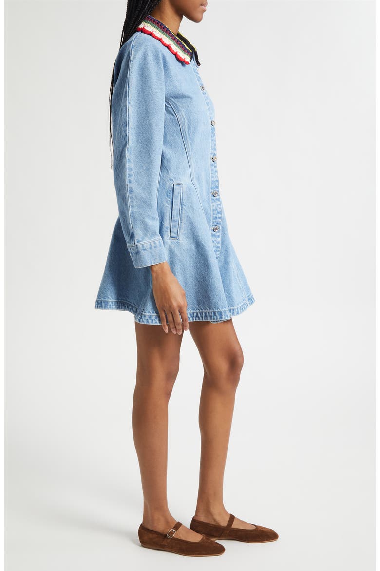 Collared Long Sleeve Denim Minidress, Alternate, color, DENIM BLUE