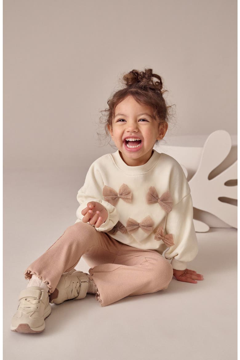 Kids' Bow Sweatshirt & Flare Leggings Set, Alternate, color, CREAM