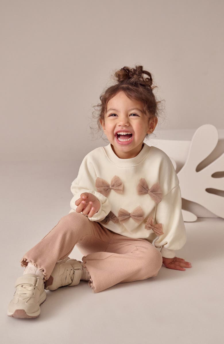 NEXT Kids' Bow Sweatshirt & Flare Leggings Set, Alternate, color, Cream