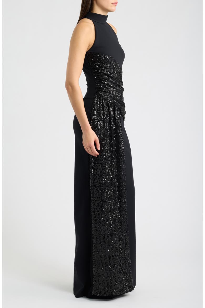 Virgo Sequin Drape Mermaid Gown, Alternate, color, 37 BLACK