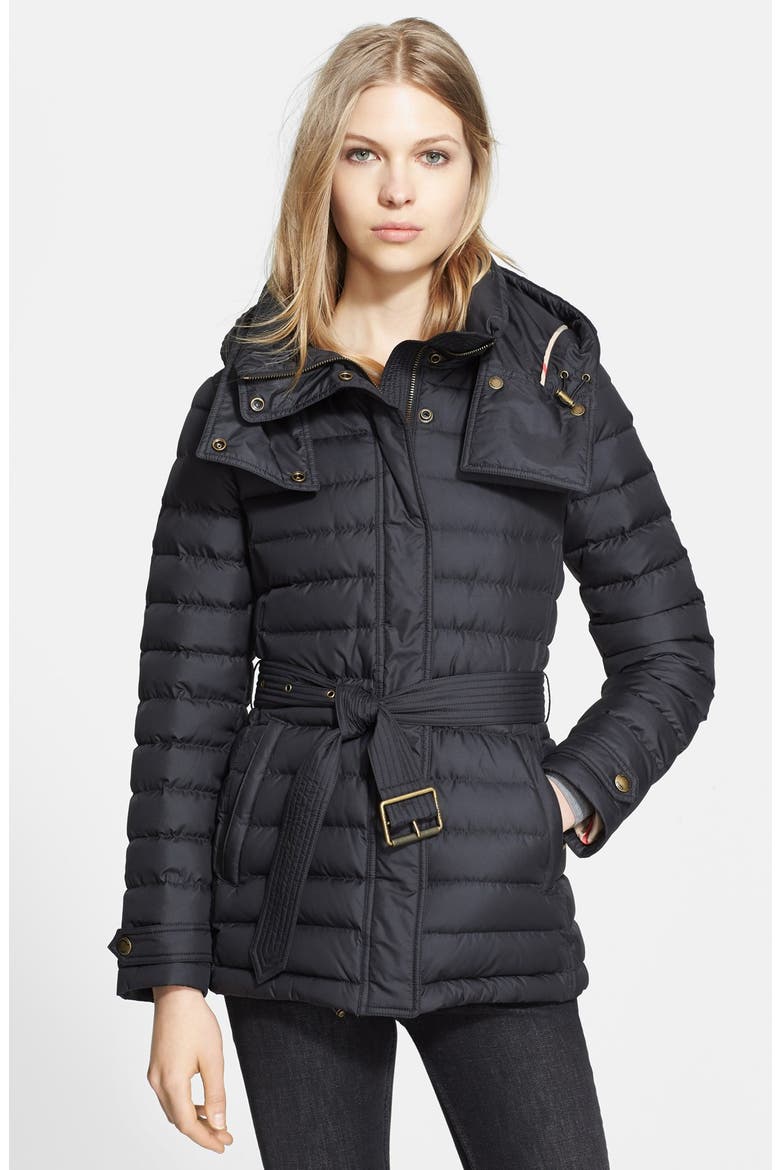 'Cornsdale' Channel Quilt Down Jacket with Hood, Main, color, BLACK