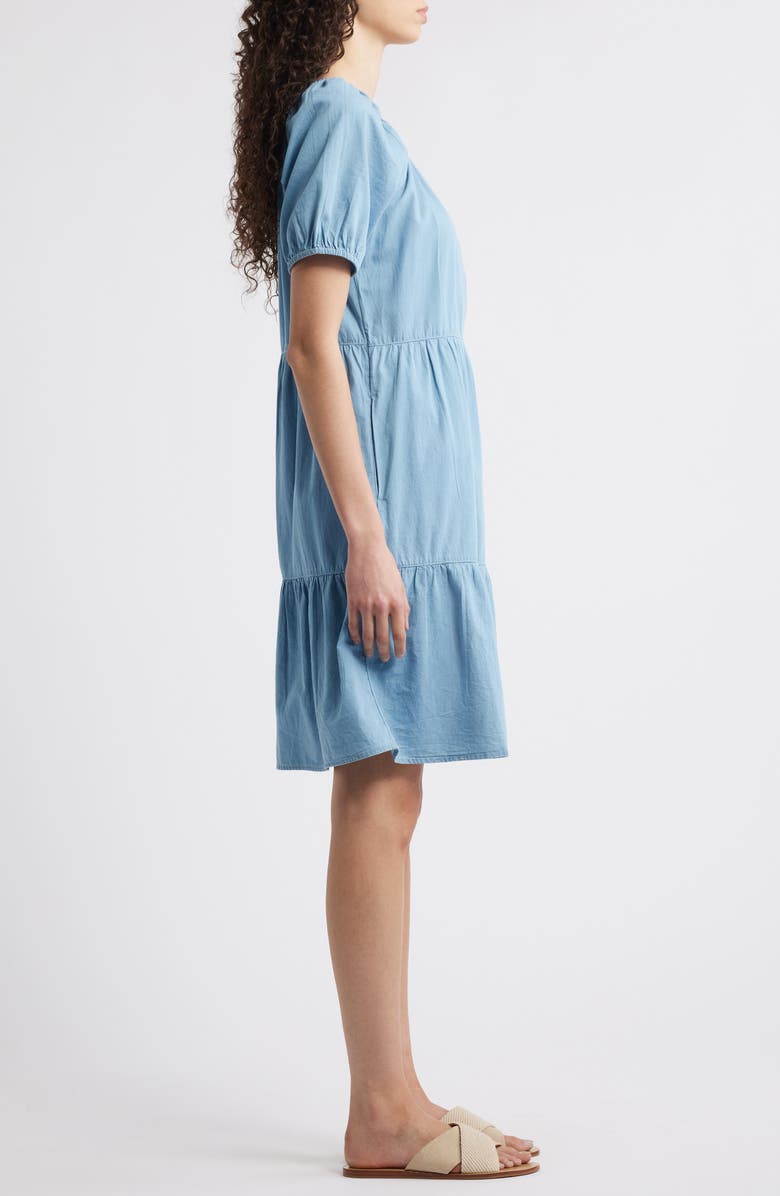 beachlunchlounge Amie Convertible Neck Tiered Cotton Dress, Alternate, color, Denim Wash